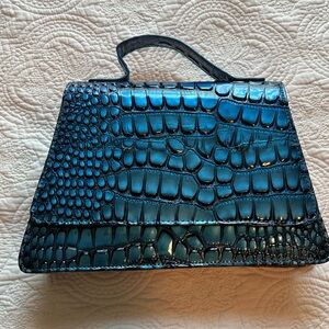 Geir Ness Norway Metallic Blue Croc Embossed Top Handle Flap Satchel Bag
